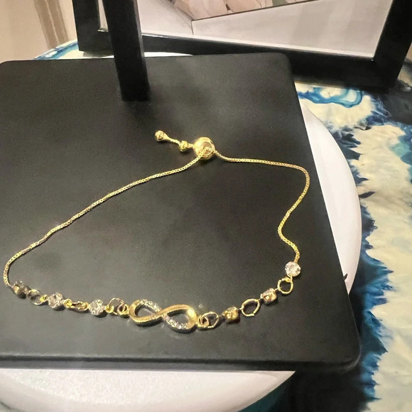 Infinity gold plated bracelet with Cubic Zirconia stones, adjustable NIB - Picture 5 of 7